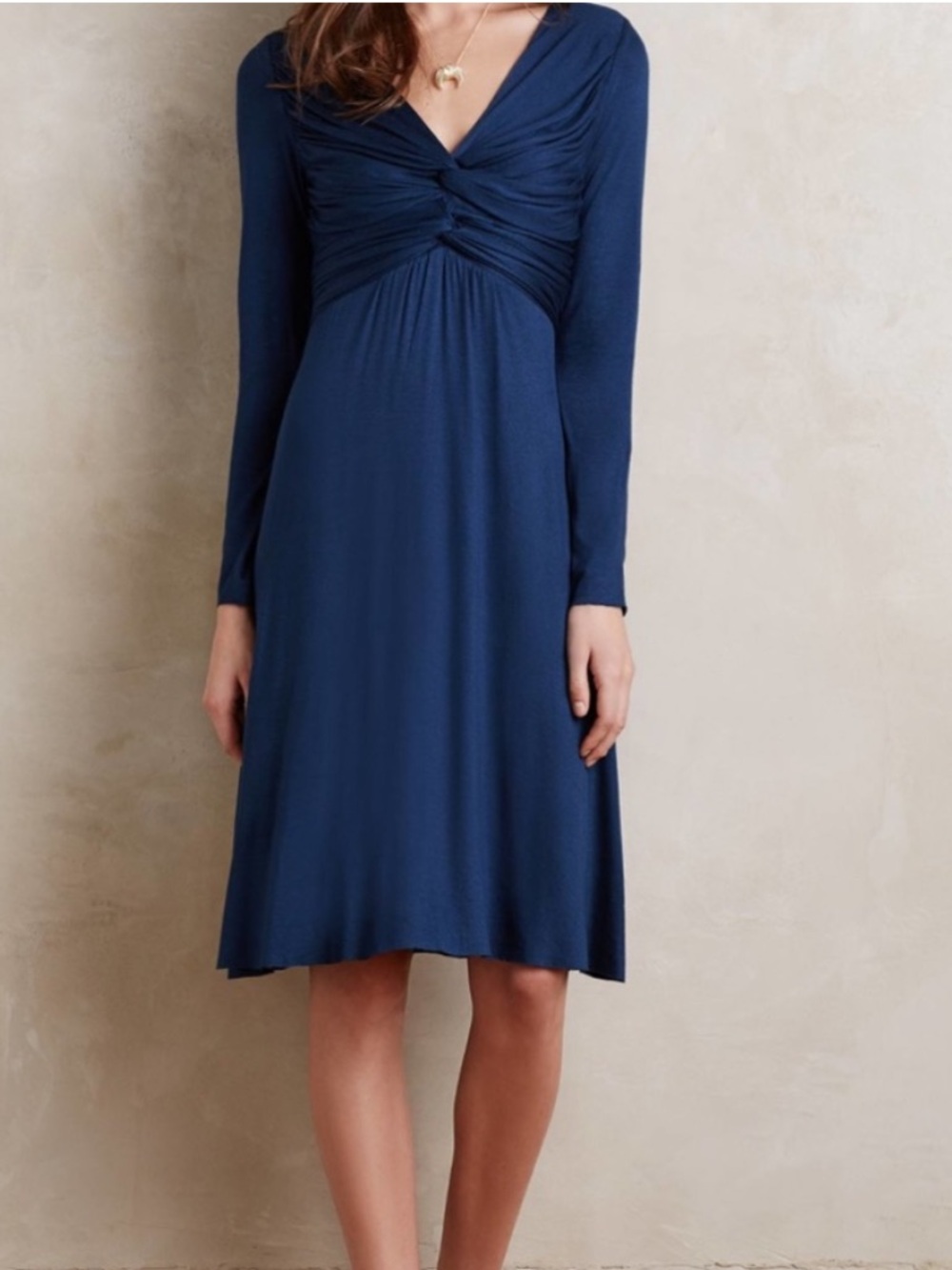 New Anthropologie Bailey 44 Gathered Jersey Long Sleeve Dress in Sapphire Size M